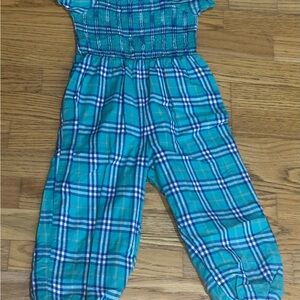 SweetHoney Green Navy Plaid Tartan Flannel Smocked Leggy Romper Christmas size 6